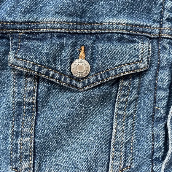 Vintage GAP cropped hooded Sherpa denim jean jacket medium indigo wash S M hood - Picture 5 of 10
